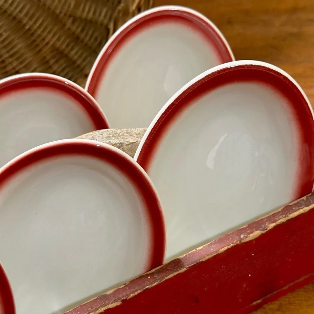6 Vintge Shenango China Red Band Berry Bowls Restaurant Ware Interpace USA Diner